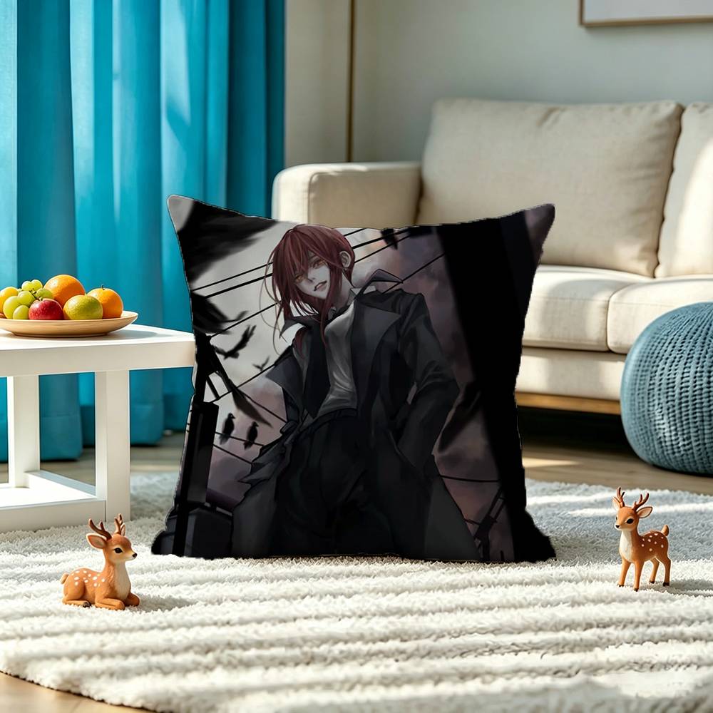 C-Chainsaw Man Makima Square Double-Sided printed Pillow Case Bedroom Bedside Pillow Sofa Cushion Cover