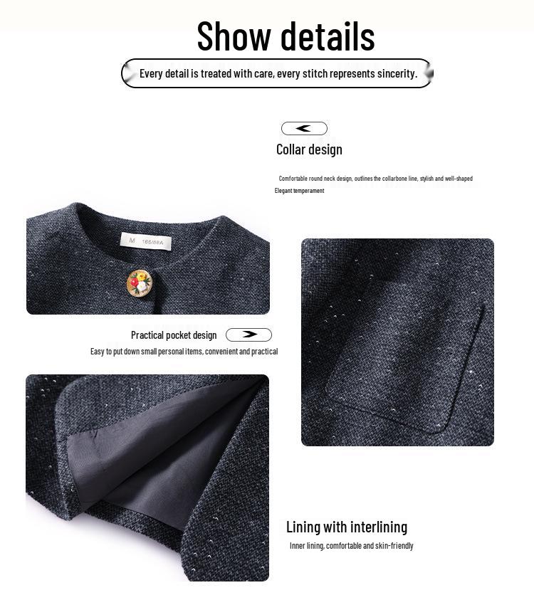 Elegant Woolen Coat for Mothers: Chic Autumn/Winter & Spring Style for Middle-Aged Women