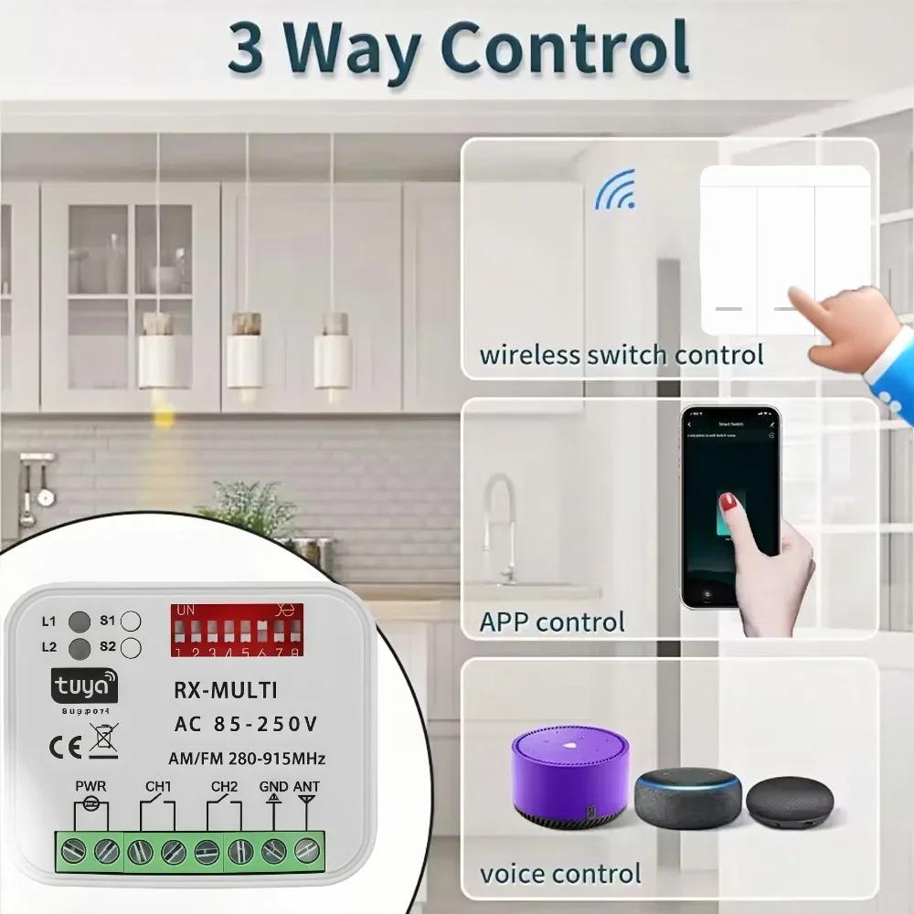110V 220V 2CH 280-915MHz Tuya WiFi Garagentor Fernbedienungsempfänger RF 433Mhz Wandschalter für Haushaltsgerät LED-Lampe