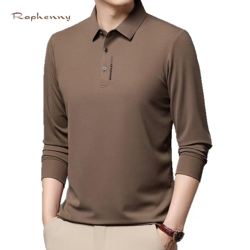 Raphenny Men's Pure Color Business Casual Long Sleeve Polo Shirt OZ875