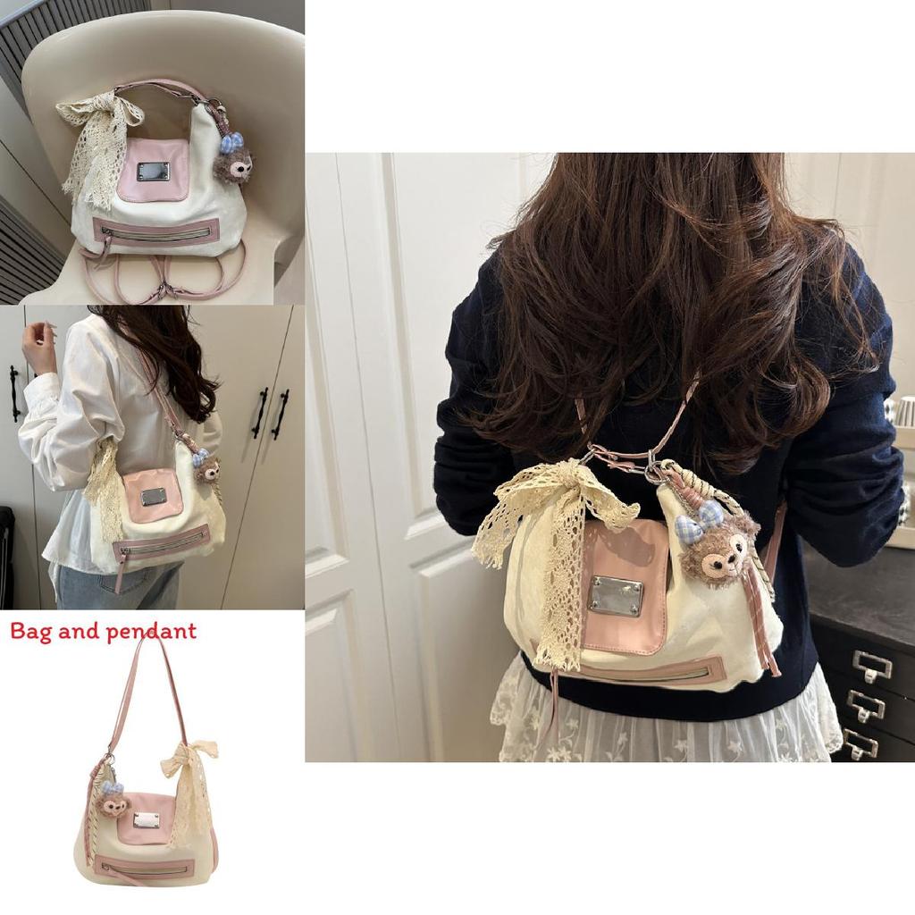 Fashion Color Blocking Design Women Casual Tote Bag With Plush Pendant For Daily Use