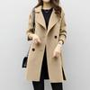Women's Long-length Autumn Coat, Double-breasted, Long Sleeves, Solid Color