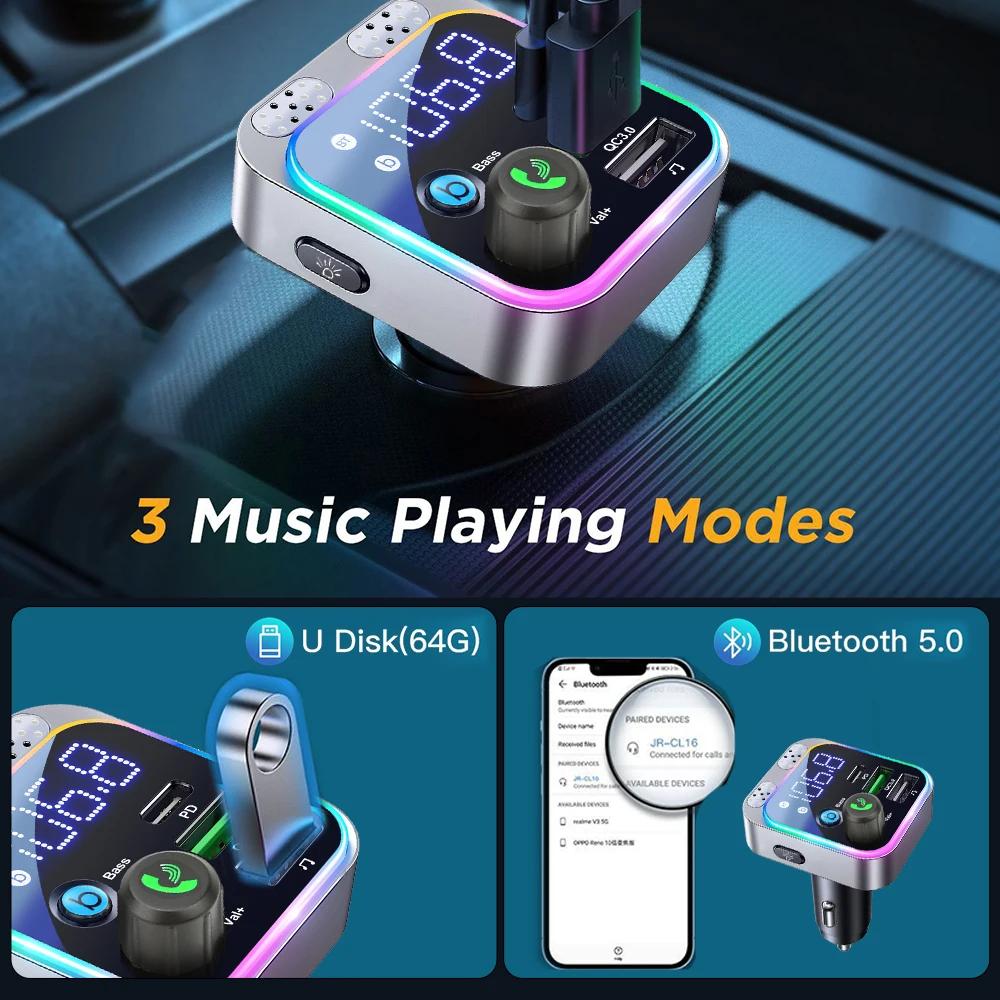 HM132 Bluetooth FM Transmitter For FM/AUX Car Charger Digital Display Adapter Bass Sound MP3 Player Auto Accessories