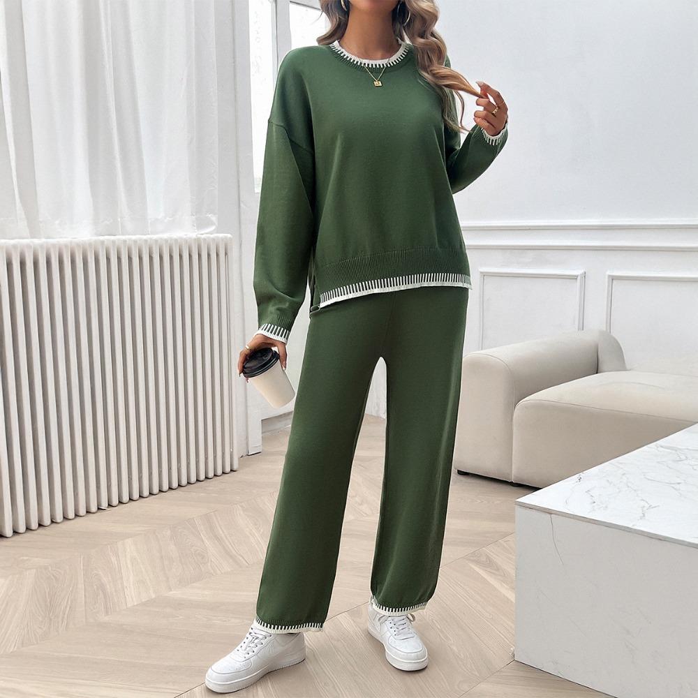 

Осенне-зимний темпераментный повседневный контрастный цветной вязаный свитер брюки костюм XL