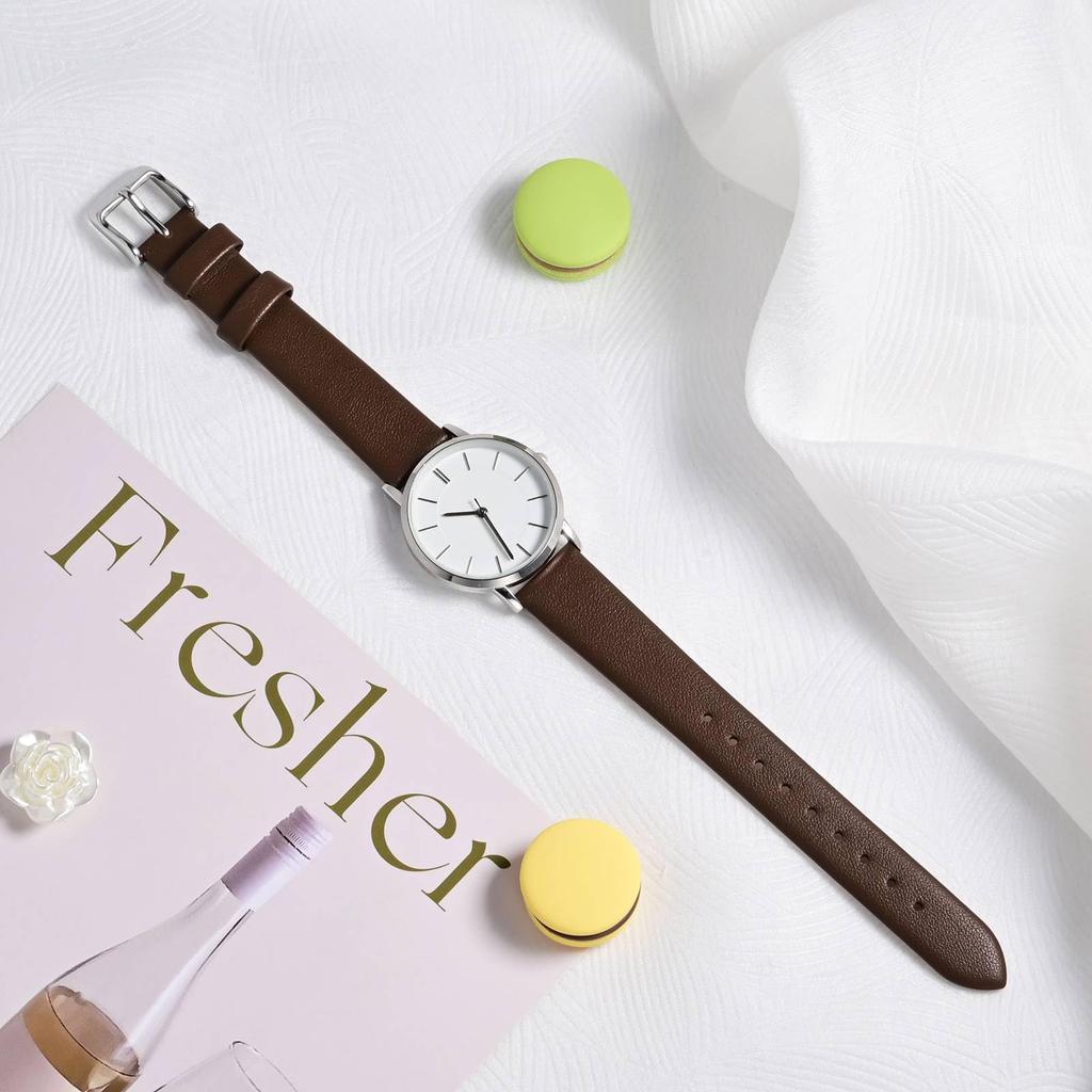 ANNEFIT Genuine Leather Watch Band, 13mm, Thin, Quick Release, Dark Brown with Gold Buckle