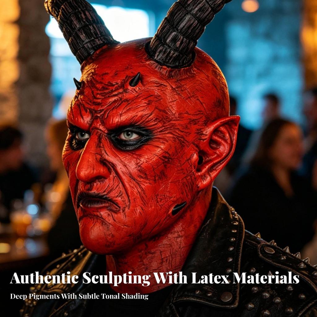 Latex Devil Mask with Horns Red Textured for Cosplayers
