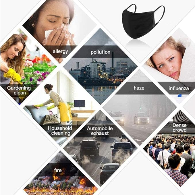KINGBARON Black Face Mask, 5 Pcs Cloth Mask Cotton Face Masks Washable Reusable Fashion Protective Fabric Masks Outdoor for Adults Men Women Teens