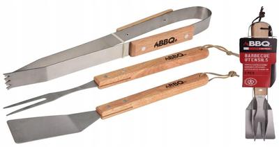 3-in-1 Grill Accessory Set Stainless Steel with Wooden Handle