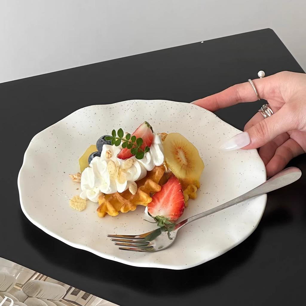 BRIrregular Lotus Leaf Ceramic Dessert Plate Porcelain Plate Western Tableware Cake Tray Dishes and Plates Dinner PlatesEY