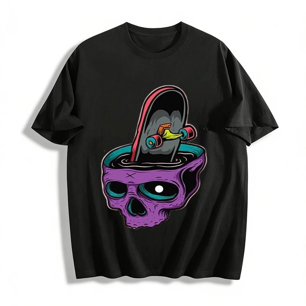 Skull Skateboard Print Streetwear Casual Unisex Short Sleeve T-Shirt Pure cotton T-shirt XXS