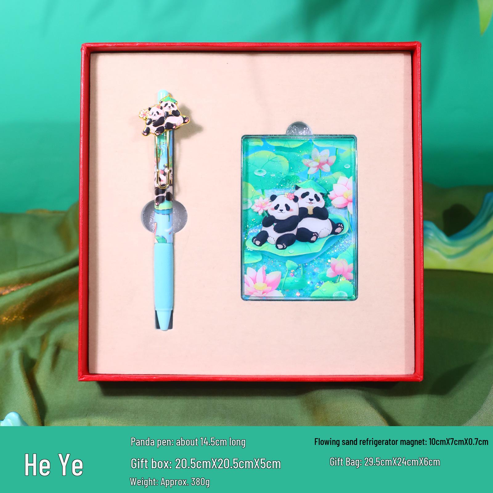 Creative Giant Panda Stationery Set: Soft Magnetic Refrigerator Magnet, Panda Pen, Gift Box for Scenic Spot Gift Shops Red Ocean Wave