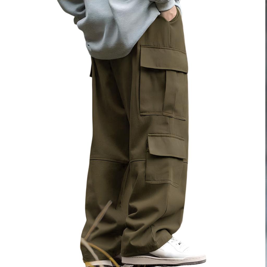Men's Loose Casual Multi-pocket Work Pants, Youth Stretch Waist Drawstring  Pants