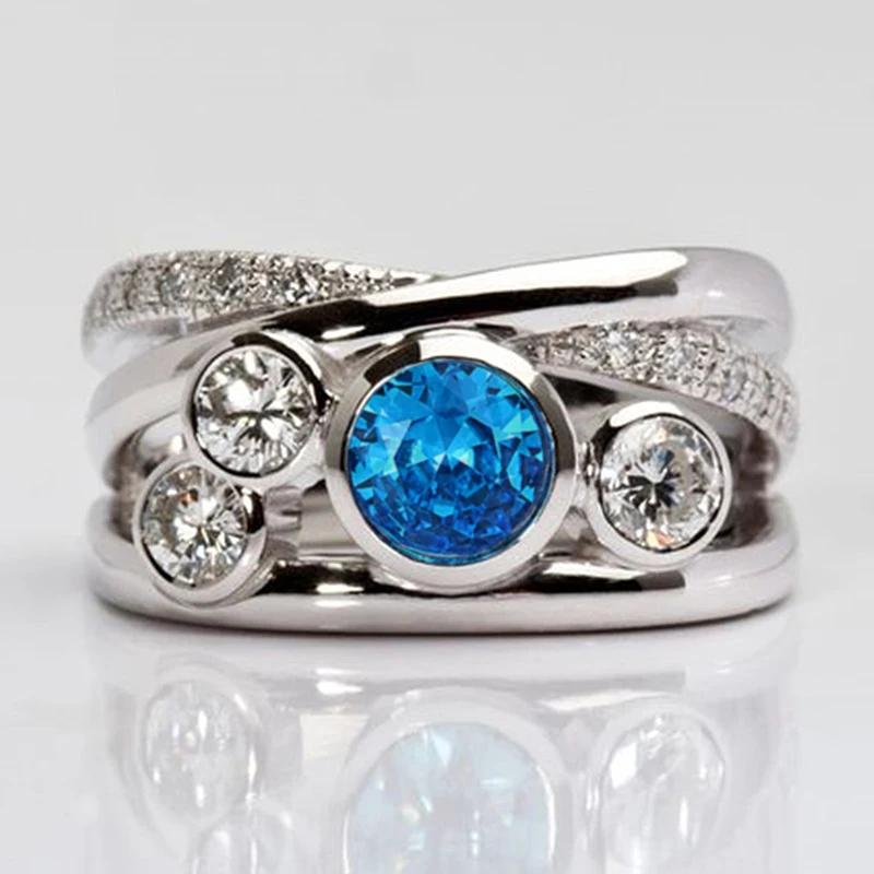 Xiaomi Huitan Silver Color Women Ring Inlaid Sparkling Blue Cubic Zirconia Trendy Charming Accessories Chic Jewelry for Party Daily