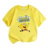 Kids Boys Girls Crew Neck Short Sleeve 100% Cotton T Shirt, Cute Happy Cartoon Yellow Sponge Printed Casual Loose Tees for Children Daily Wear Holiday