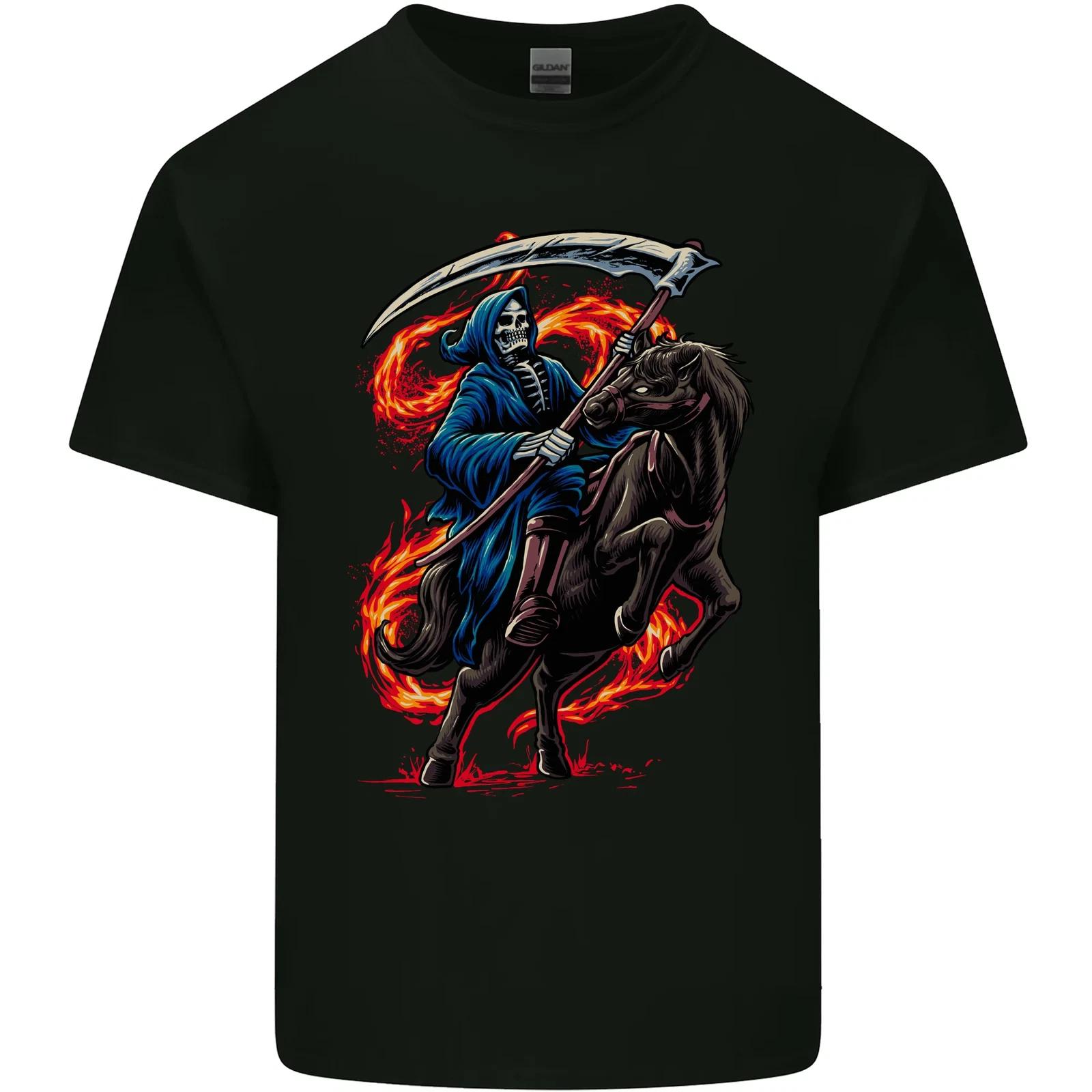 The Grim Reaper on Horseback Skull Kids T-Shirt Childrens XL