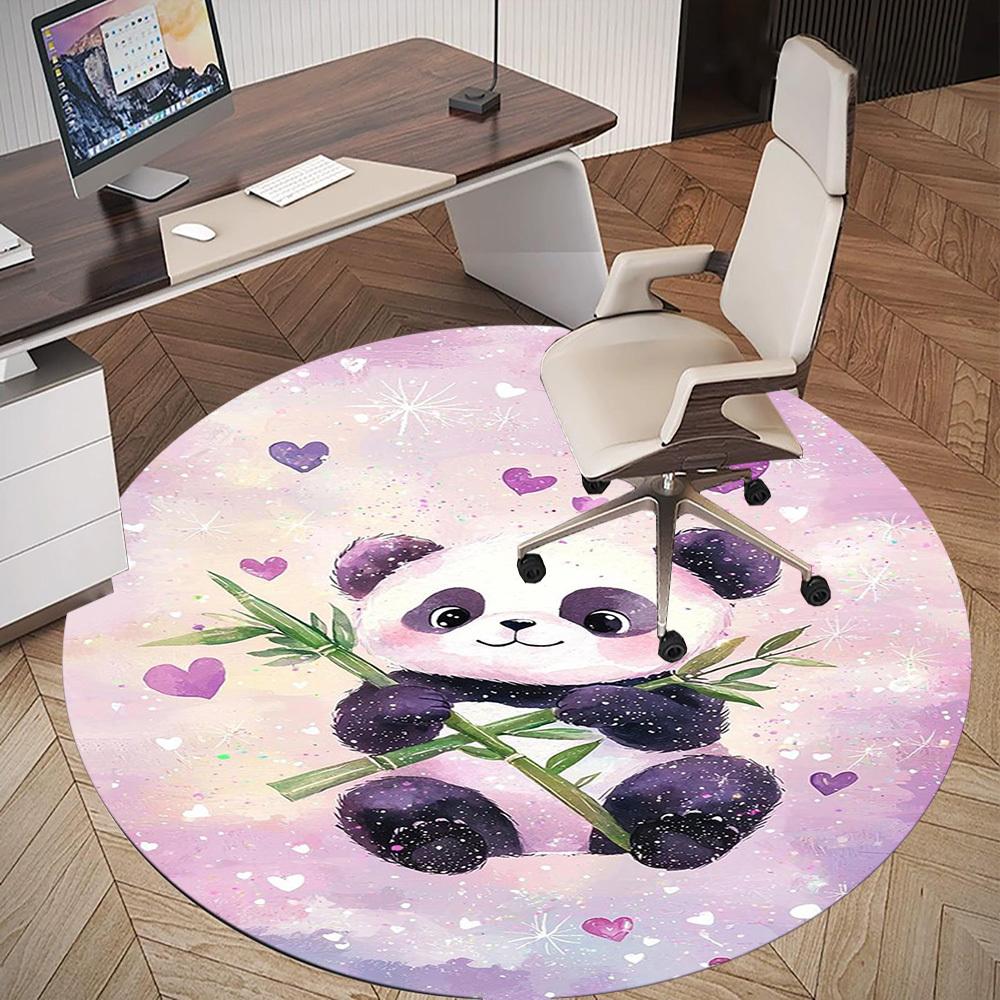 1 Peça Tapete Redondo para Cadeira Panda Corações - Antiderrapante, Tapete para Chão para Escritório, Quarto, decoração de casa Presente de Natal c0528013