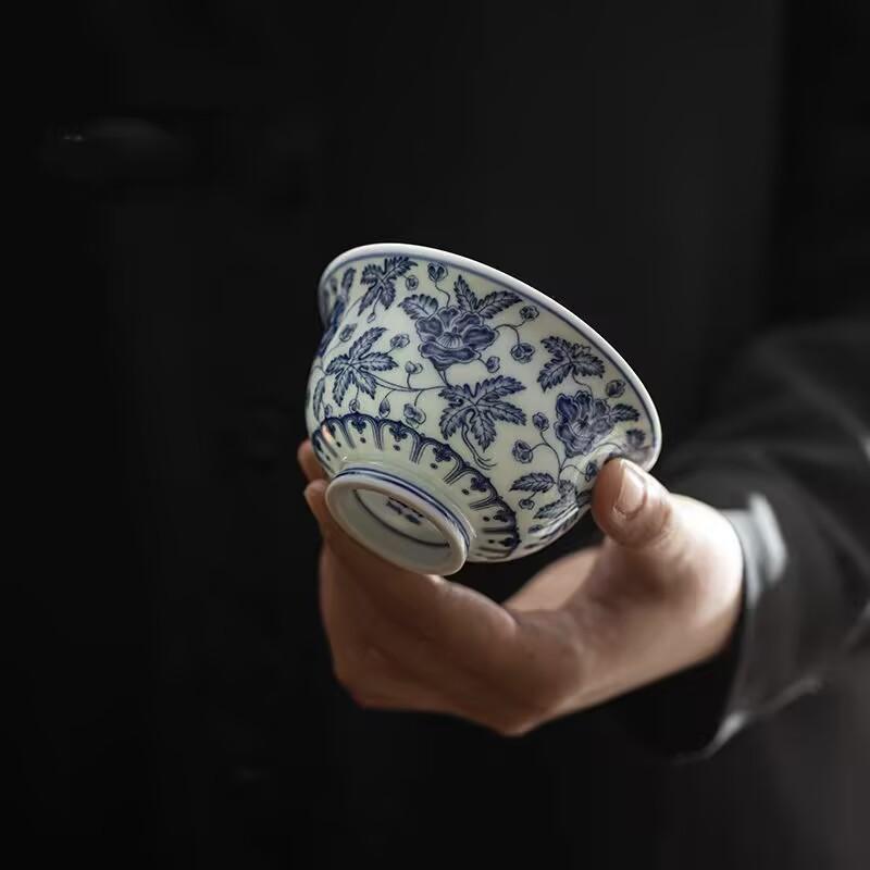 White Porcelain Blue And White Okra Yongle Teacup Master Cup Single Cup Ceramic High-End Kung Fu Tea Set Personal Special Tea Cup