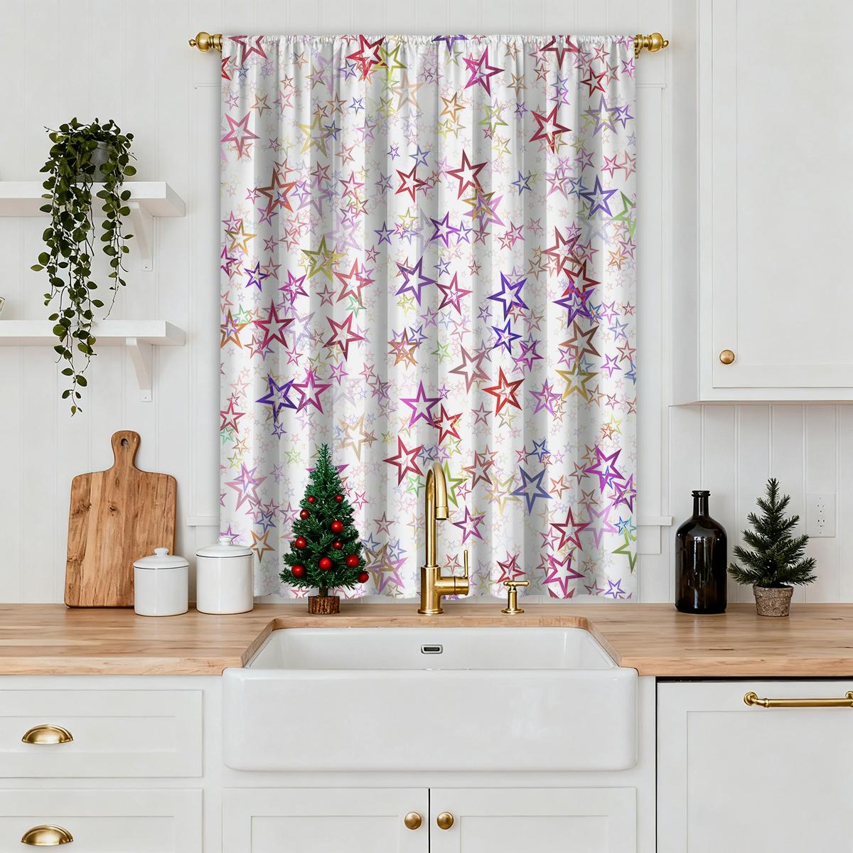 

Рождественская пятиконечная звезда Декоративная штора для дома Гостиной Спальни Офиса Вечеринки Ежедневное украшение Шторы Затеняющие Одиночная панель Полиэстер Отличные W100*H70(CM)-Grommet top&2PCS