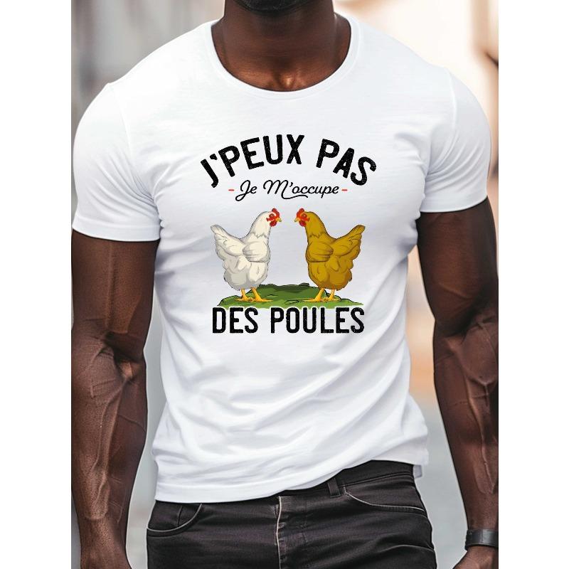 European Size Humorous French Funny French Print, Men's Round Crew Neck Short Sleeve Tee, Casual T-ShirtCasual Comfy Lightweight Top for Summer