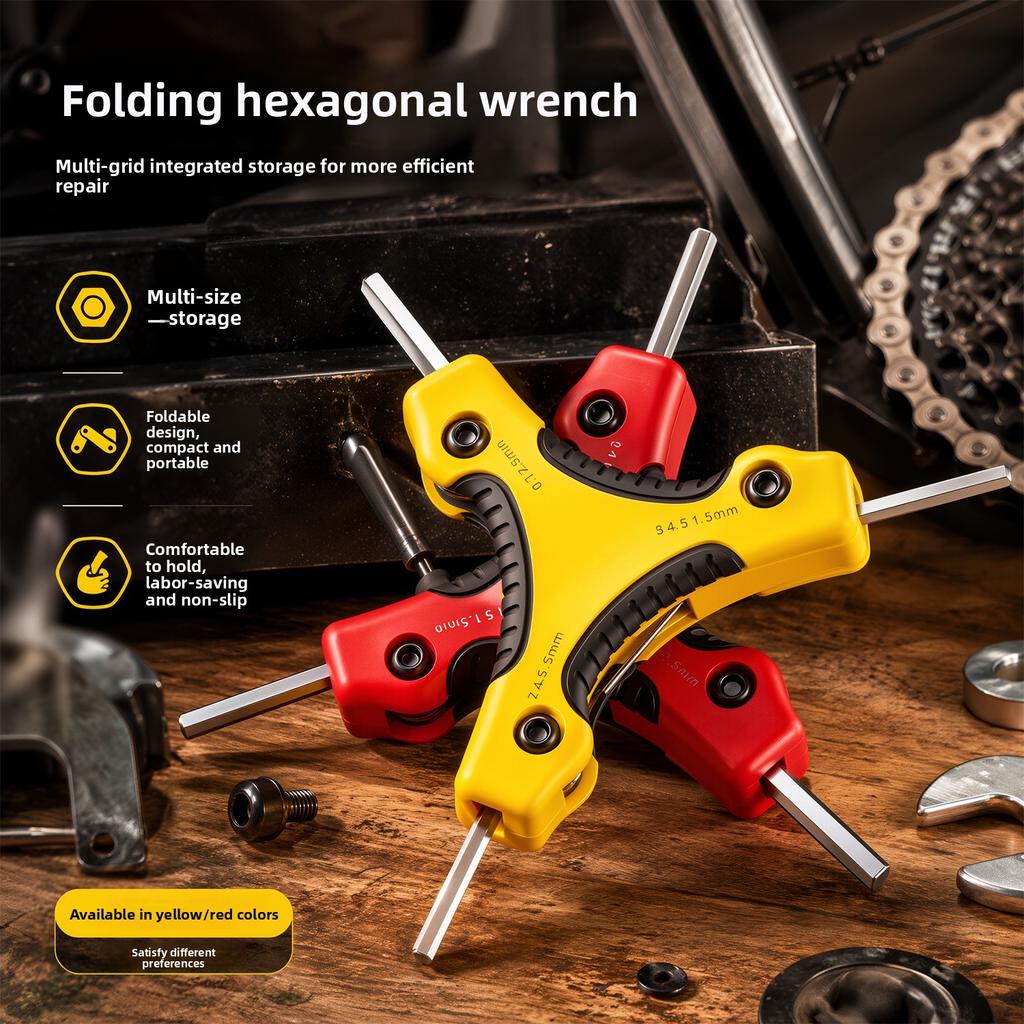 1Pc Triangular Inner Hexagon Wrench Set Folding Repair Hexagonal Screwdriver Tool Outer Hexagonal Plum Chrome Vanadium Steel