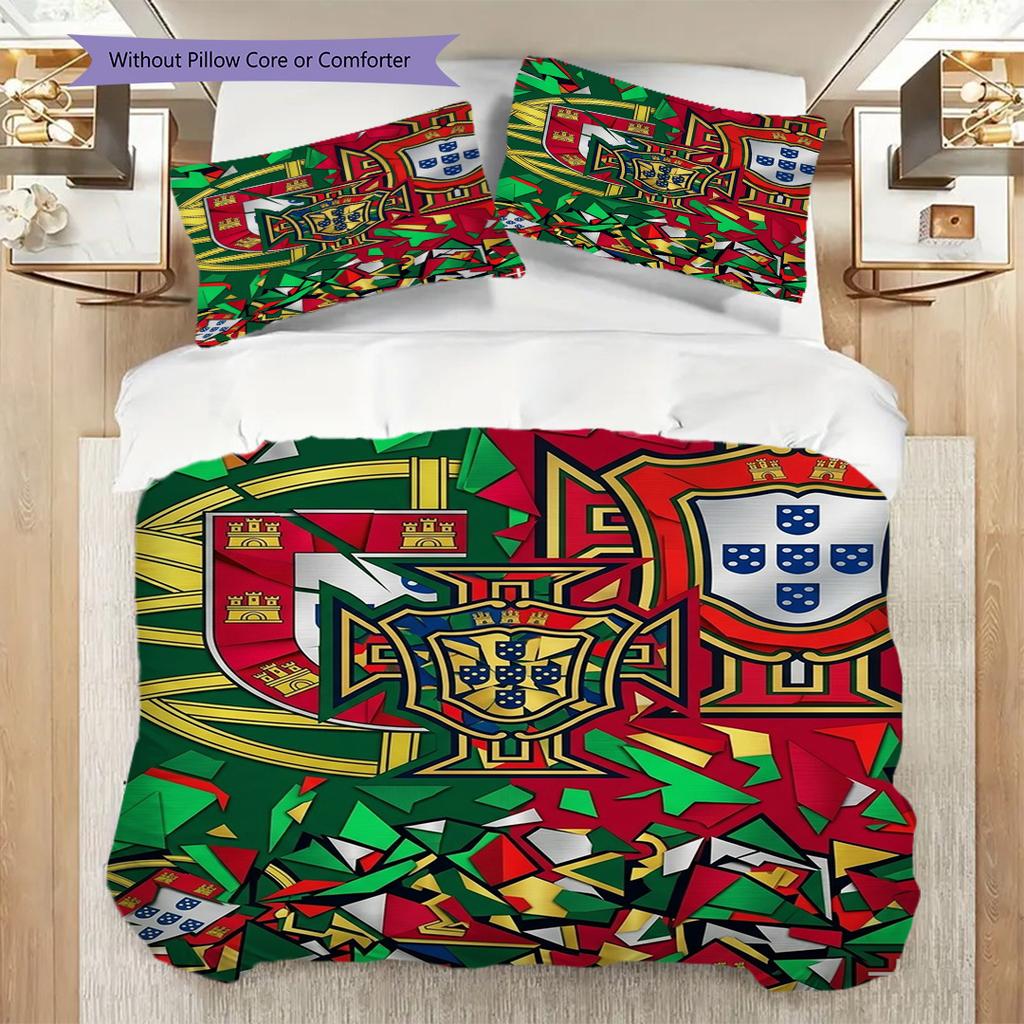 Portuguese Heritage Emblem Three-piece Set (1 * Duvet Cover + 2 * Pillowcase, Without Core) Christmas Birthday Gift Duvet Cover and Pillowcase