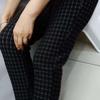 Women's Fall and Winter Padded Pocket Straight Plaid Pants Elastic High Waist Comfortable Warm Pants