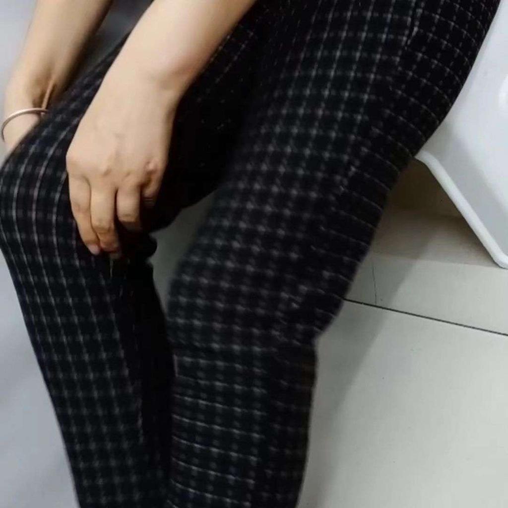 Women's Fall and Winter Padded Pocket Straight Plaid Pants Elastic High Waist Comfortable Warm Pants