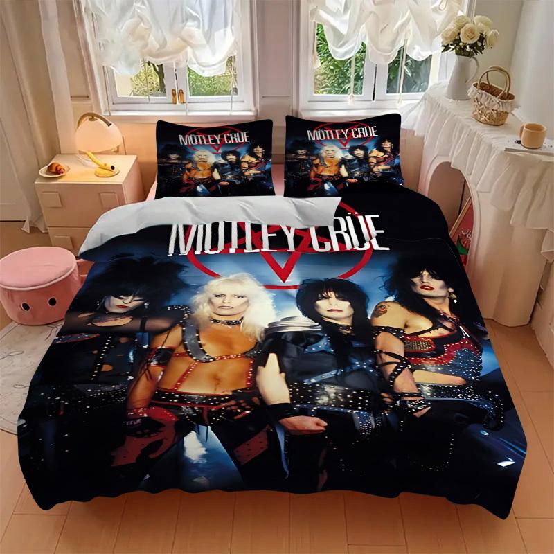 3pcs Motley Crue, Glam Metal Duvet Cover Set - Machine Washable, Includes 1 Duvet Cover and 2 Pillowcases, No Core Included, All-Season Home