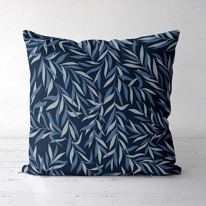 Cuscini Decorativi a Fantasia Foglie Blu per Arredo Casa Federa quadrata in poliestere, copricuscino decorativo moderno per divano
