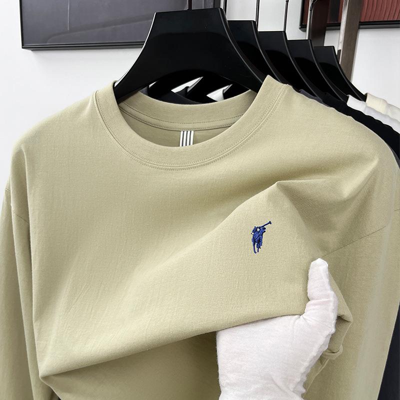 Spring and Autumn Cotton Pony Embroidered Men's T-Shirt Long Sleeve Casual Versatile Bottom Shirt Men's Clothes