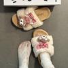 Cute cartoon bear fashion casual bow fluffy slippers women's 2025 autumn new wear cool slippers