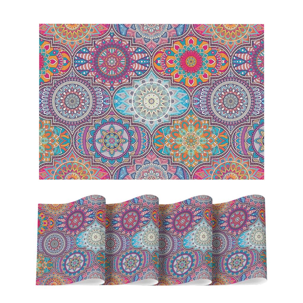 Mandala Vintage Vinyl Plastic Placemats Set of 4, 12x18 Inch Washable Non-Slip Table Mats for Party Kitchen Dining Decor