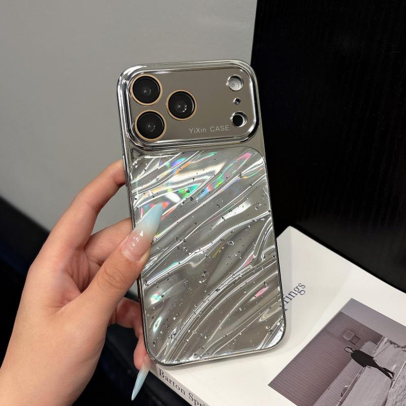 Elegant White Resin Apple Phone Case: Full Coverage for iPhone 13, 14, 15, 16 Pro Max, Large Window, Electroplated Finish for Women