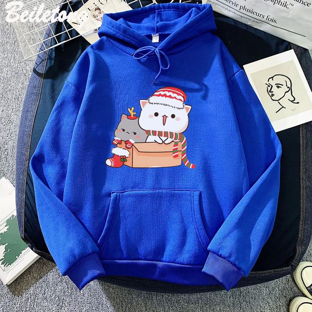 Peach and Goma Mochi Cat Hoodie Woman Streetwear Christmas Printed Kawaii Sweatshirts Winter Autumn Oversize for Couples Hoddies