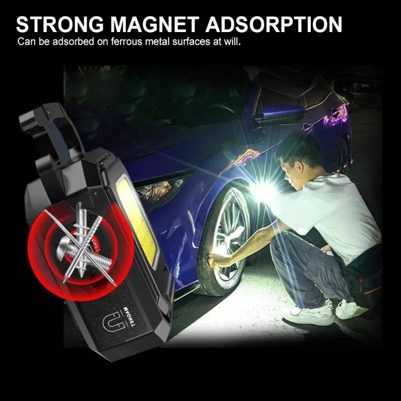 Small LED Flashlight Keychain Light USB Rechargeable Torch Work Light Multifunctional Portable COB 90 ° Rotation Camping Lantern