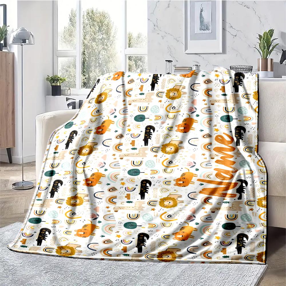 Custom Name Animals Theme Printed Blanket - Perfect for Couch, Bed, Travel & Outdoor Use | Machine Washable, Cozy & Durable.