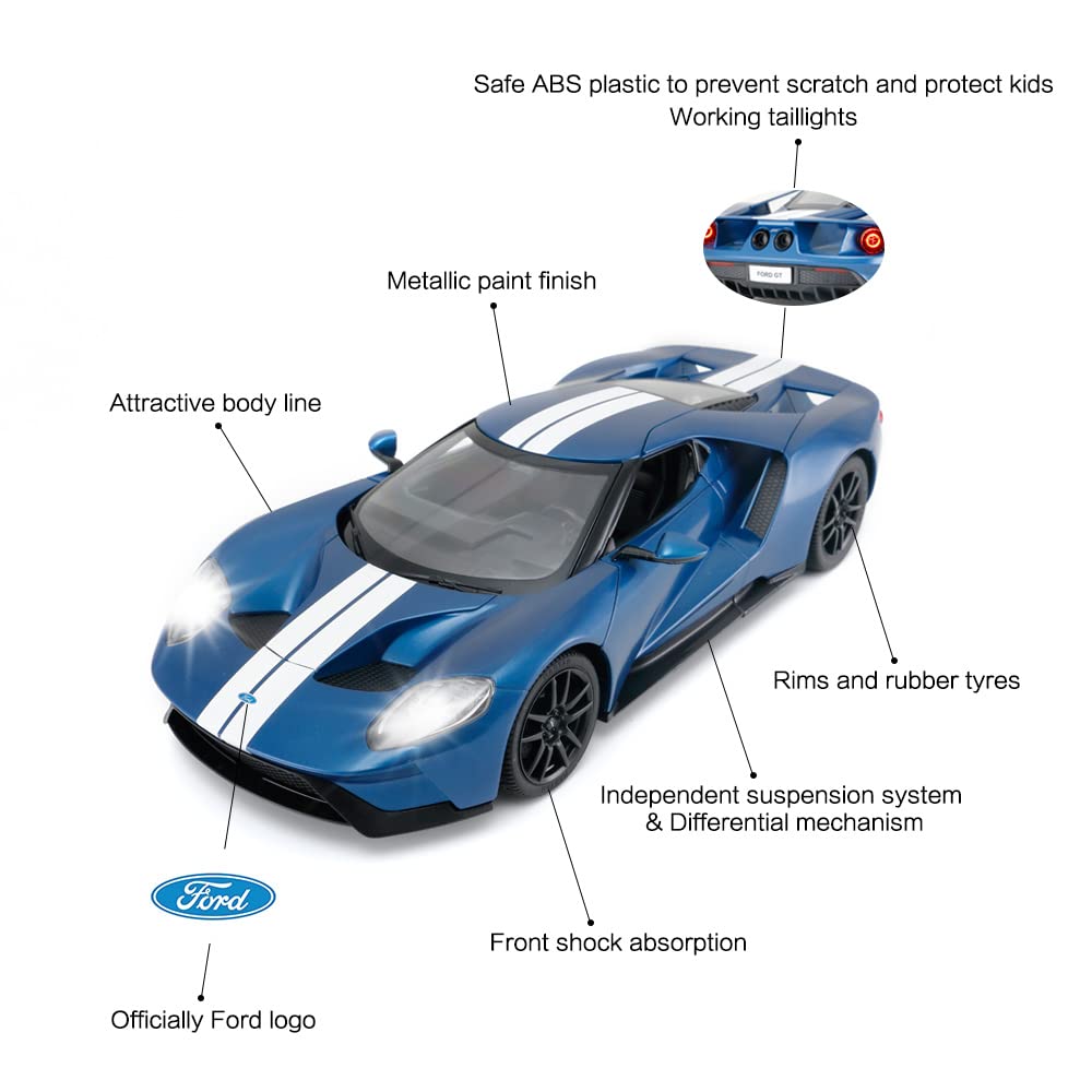 Rastar RC Car 114 Scale Ford GT RC Radio Control Car for Kids, with Manually Openable Doors, Blue, 2.4GHz