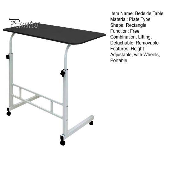 Height Adjustable Bedside Table with Wheels Portable Overbed TV Tray Table Movable Hospital Home Couch Side Standing Laptop Computer Desk