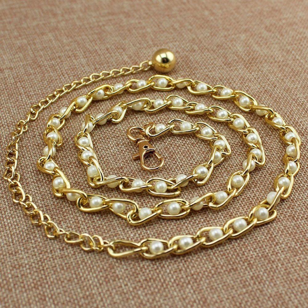 

Pearl Bead Big Belts Female for Women Gold Plated Braided Beaded Waist Belt Waist Chain Pearl Chain белый