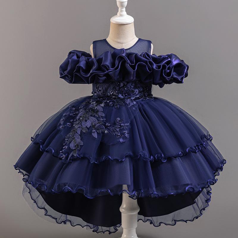 Girls' One-Shoulder Tulle Princess Dress for Weddings, Banquets, and Piano Performances