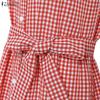 ZANZEA Women Casual Round Neck Loose Summer Grid Print Sleeveless Dress