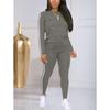 Neues Damen Freizeit-Sportbekleidungsset, einfarbiges langärmliges Oberteil und lange Hose zweiteiliges Set