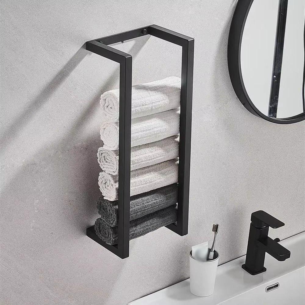 Wall Mounted Vertical Towel Rack Space Saving Toilet Paper Holder Set  Bathroom Organization