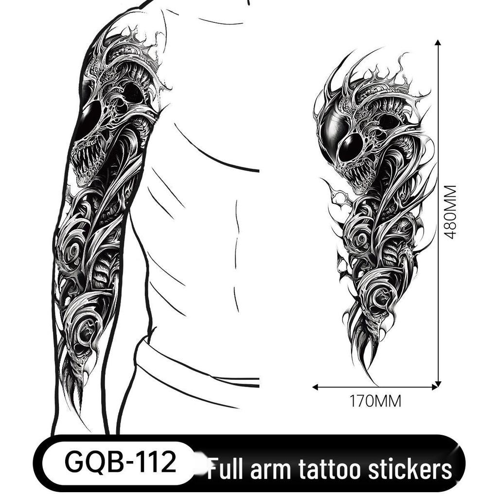 Adesivo Tatuaggio Completo per Braccio Uomo: Design Realistico Impermeabile, Motivo Tigre e Teschio