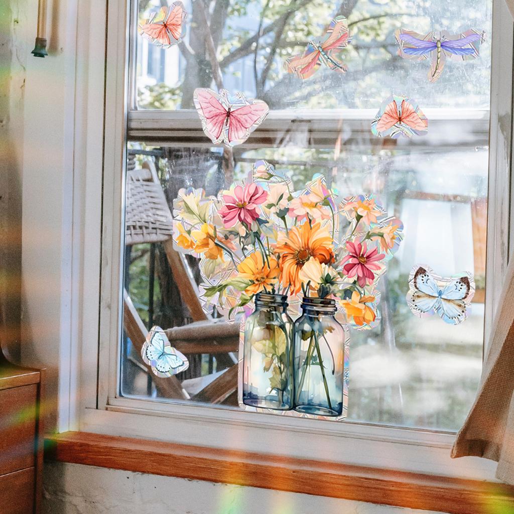 Xc7016 Bunte Blume Schmetterling Sonnenschein Bunt Statischer Glasaufkleber Fensteraufkleber Heimdekoration