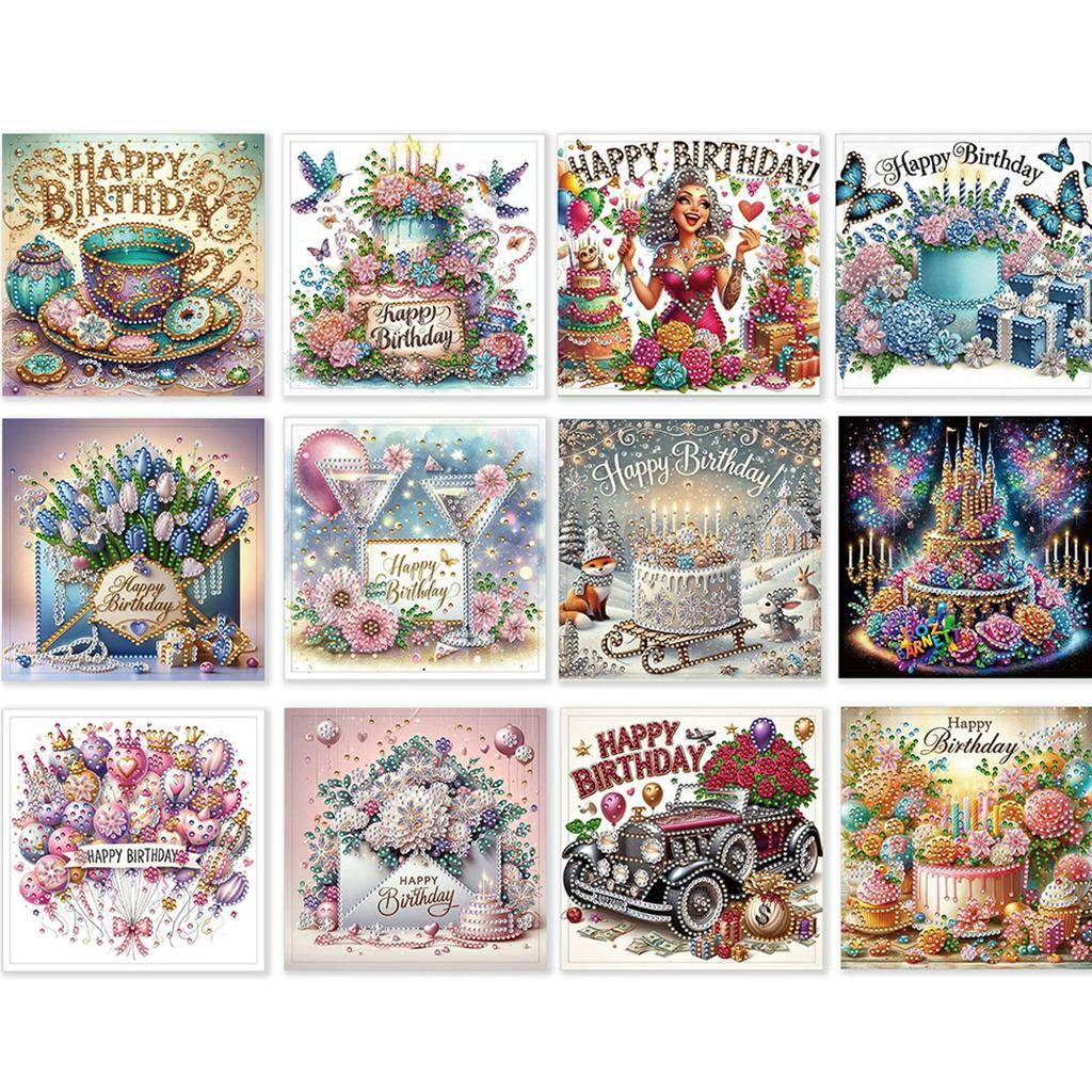 12PCS DIY Rhinestone Diamond Art Mosaic Postcards Diamond Art Handmade Cards for Birthdays Thanksgiving & Special Occasion