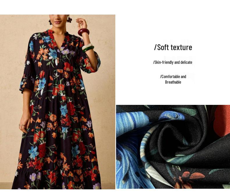 Plus Size Bohemian V-neck Long Dress - Spring/Summer European American Ethnic Style
