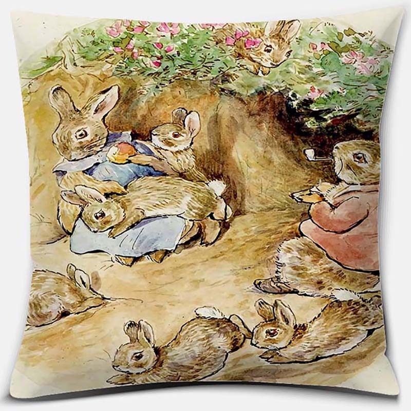 Cute Cartoon Rabbit Printing Series Pattern Pillowcase Square Pillowcase Home Office Decoration Pillowcase