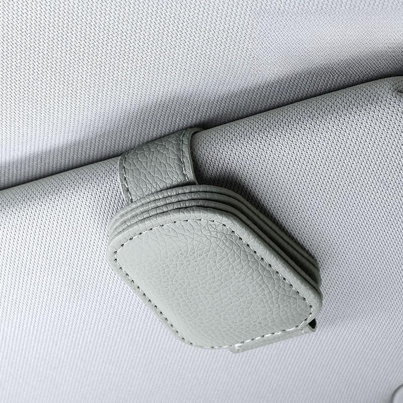 Premium Leather Car Glasses Holder - Luxury Visor Clip with Multi-Card Storage