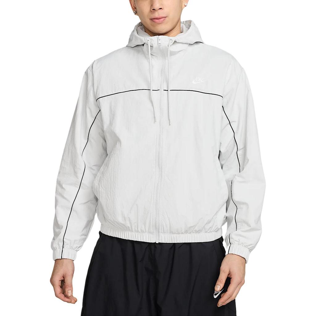 Nike Club Casual Lightweight Loose Fit Hooded Jacket Men Jackets Photon-Grey White HJ2013025